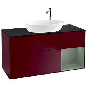 Villeroy et Boch Finion Villeroy et Boch G952GMHB 120cm, plaque de recouvrement noir mat, Emotion, étagères laqué olive mat, Peony Matt