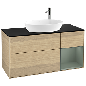 Villeroy and Boch Finion Villeroy and Boch Finion G952GMPC 120cm, cover plate black matt, Emotion, shelves olive matt lacquer, Oak Veneer