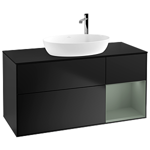 Villeroy und Boch Finion Waschtischunterschrank G952GMPD 120cm, Abdeckplatte black matt, Emotion, Regale Olive matt lacquer, Black matt lacquer