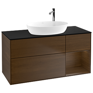 Villeroy und Boch Finion Waschtischunterschrank G952GNGN 120cm, Abdeckplatte black matt, Emotion, Regale Walnut Veneer, Walnut veneer