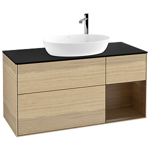 Villeroy und Boch Finion Waschtischunterschrank G952GNPC 120cm, Abdeckplatte black matt, Emotion, Regale Walnut Veneer, Oak Veneer