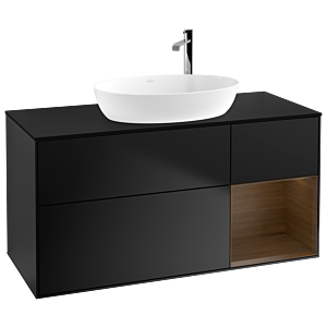 Villeroy und Boch Finion Waschtischunterschrank G952GNPD 120cm, Abdeckplatte black matt, Emotion, Regale Walnut Veneer, Black matt lacquer
