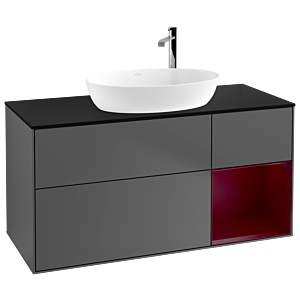 Villeroy et Boch Finion Villeroy et Boch G952HBGK 120cm, plaque de finition noir mat, Emotion, étagères Peony laqué mat, anthracite mat