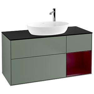 Villeroy und Boch Finion Waschtischunterschrank G952HBGM 120cm, Abdeckplatte black matt, Emotion, Regale Peony matt lacquer, Olive Matt Lacquer