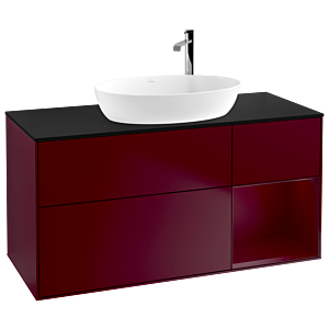 Villeroy und Boch Finion Waschtischunterschrank G952HBHB 120cm, Abdeckplatte black matt, Emotion, Regale Peony matt lacquer, Peony Matt