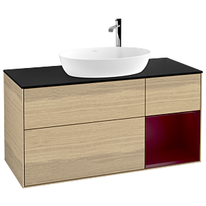 Villeroy et Boch Finion Villeroy et Boch G952HBPC 120cm, plaque de recouvrement noir mat, Emotion, étagères Peony laqué mat, Oak Veneer