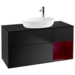 Villeroy und Boch Finion Waschtischunterschrank G952HBPD 120cm, Abdeckplatte black matt, Emotion, Regale Peony matt lacquer, Black matt lacquer