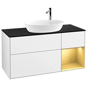 Villeroy und Boch Finion Waschtischunterschrank G952HFGF 120cm, Abdeckplatte black matt, Emotion, Regale Gold matt lacquer, Glossy white lacquer