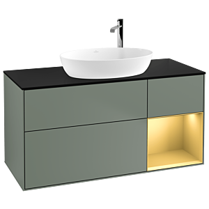 Villeroy und Boch Finion Waschtischunterschrank G952HFGM 120cm, Abdeckplatte black matt, Emotion, Regale Gold matt lacquer, Olive Matt Lacquer