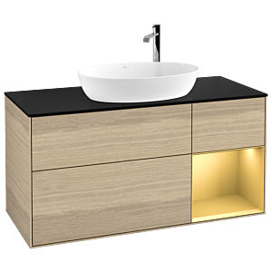Villeroy und Boch Finion Waschtischunterschrank G952HFPC 120cm, Abdeckplatte black matt, Emotion, Regale Gold matt lacquer, Oak Veneer