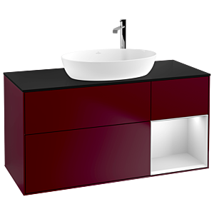 Villeroy und Boch Finion Waschtischunterschrank G952MTHB 120cm, Abdeckplatte black matt, Emotion, Regale White matt lacquer, Peony Matt