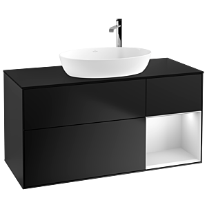 Villeroy et Boch Finion Villeroy et Boch G952MTPD 120cm, plaque de recouvrement noir mat, Emotion, étagères laqué blanc mat, laqué noir mat