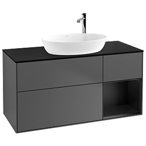 Villeroy und Boch Finion Waschtischunterschrank G952PDGK 120cm, Abdeckplatte black matt, Emotion, Regale Black matt lacquer, Anthracite matt