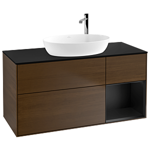 Villeroy and Boch Finion Villeroy and Boch Finion G952PDGN 120cm, cover plate black matt, Emotion, shelves black matt lacquer, walnut veneer