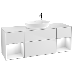 Villeroy und Boch Finion Waschtischunterschrank G981GFMT 160cm, Abdeckplatte white matt, Emotion, Regale Glossy white lacquer, White matt lacquer