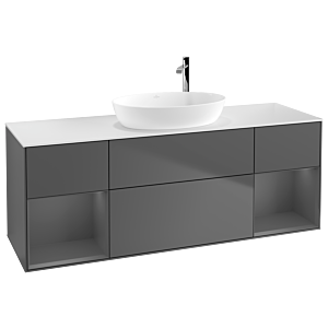 Villeroy und Boch Finion Waschtischunterschrank G981GKGK 160cm, Abdeckplatte white matt, Emotion, Regale Anthracite matt lacquer, Anthracite matt