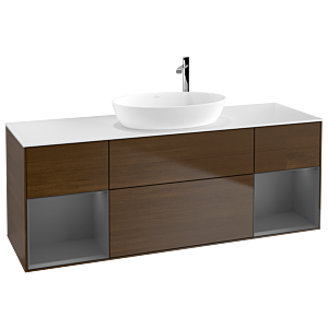 Villeroy et Boch Finion Villeroy et Boch G981GKGN 160cm, plaque de recouvrement blanc mat, Emotion, étagères laqué mat anthracite, placage noyer