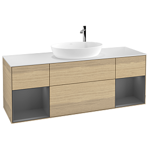 Villeroy und Boch Finion Waschtischunterschrank G981GKPC 160cm, Abdeckplatte white matt, Emotion, Regale Anthracite matt lacquer, Oak Veneer