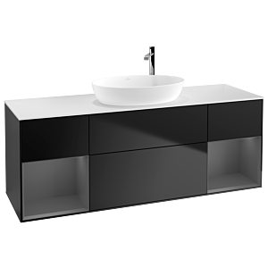 Villeroy und Boch Finion Waschtischunterschrank G981GKPD 160cm, Abdeckplatte white matt, Emotion, Regale Anthracite matt lacquer, Black matt lacquer