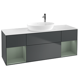 Villeroy und Boch Finion Waschtischunterschrank G981GMHG 160cm, Abdeckplatte white matt, Emotion, Regale Olive matt lacquer, Midnight Blue Matt Lacquer