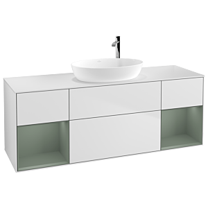Villeroy et Boch Finion Villeroy et Boch G981GMMT 160cm, plaque de recouvrement blanc mat, Emotion, étagères laqué olive mat, laqué blanc mat