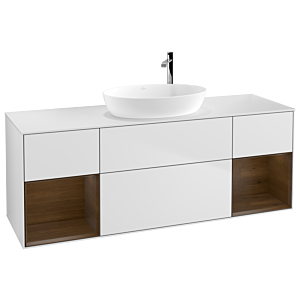 Villeroy et Boch Finion Villeroy et Boch G981GNMT 160cm, plaque de recouvrement blanc mat, Emotion, étagères Walnut Veneer , laqué blanc mat