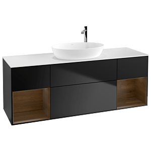 Villeroy et Boch Finion Villeroy et Boch G981GNPD 160cm, plaque de finition blanc mat, Emotion, étagères Walnut Veneer , laqué noir mat