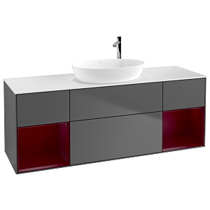 Villeroy et Boch Finion Villeroy et Boch G981HBGK 160cm, plaque de recouvrement blanc mat, Emotion, étagères Peony laqué mat, anthracite mat