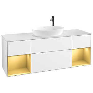 Villeroy et Boch Finion Villeroy et Boch G981HFGF 160cm, plaque de recouvrement blanc mat, Emotion, étagères laqué or mat, laqué blanc brillant