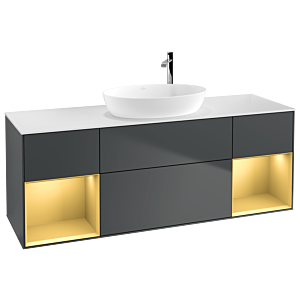 Villeroy und Boch Finion Waschtischunterschrank G981HFHG 160cm, Abdeckplatte white matt, Emotion, Regale Gold matt lacquer, Midnight Blue Matt Lacquer