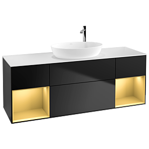 Villeroy und Boch Finion Waschtischunterschrank G981HFPD 160cm, Abdeckplatte white matt, Emotion, Regale Gold matt lacquer, Black matt lacquer