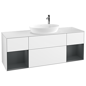 Villeroy und Boch Finion Waschtischunterschrank G981HGGF 160cm, Abdeckplatte white matt, Emotion, Regale Midnight matt lacquer, Glossy white lacquer