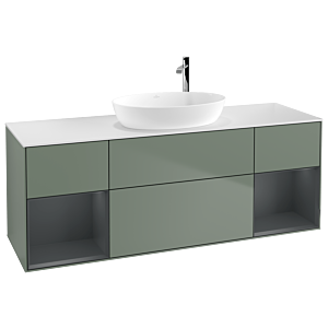 Villeroy und Boch Finion Waschtischunterschrank G981HGGM 160cm, Abdeckplatte white matt, Emotion, Regale Midnight matt lacquer, Olive Matt Lacquer