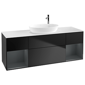 Villeroy et Boch Finion Villeroy et Boch G981HGPD 160cm, plaque de recouvrement blanc mat, Emotion, étagères Laque mate minuit, Laque noire mate