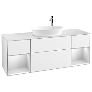 Villeroy et Boch Finion Villeroy et Boch G981MTGF 160cm, plaque de recouvrement blanc mat, Emotion, étagères laqué blanc mat, laqué blanc brillant