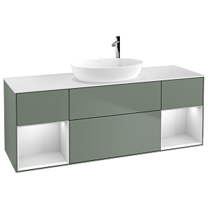 Villeroy und Boch Finion Waschtischunterschrank G981MTGM 160cm, Abdeckplatte white matt, Emotion, Regale White matt lacquer, Olive Matt Lacquer