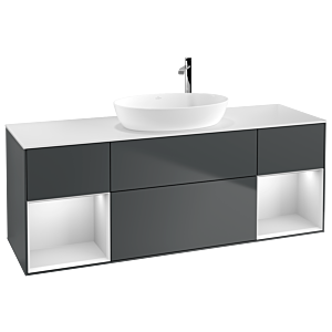 Villeroy et Boch Finion Villeroy et Boch G981MTHG 160cm, plaque de recouvrement blanc mat, Emotion, étagères laqué blanc mat, Midnight Blue Matt Lacquer