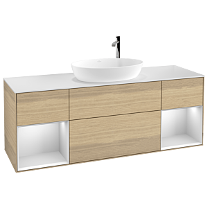 Villeroy et Boch Finion Villeroy et Boch G981MTPC 160cm, plaque de recouvrement blanc mat, Emotion, étagères laqué blanc mat, Oak Veneer