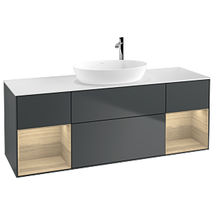 Villeroy und Boch Finion Waschtischunterschrank G981PCHG 160cm, Abdeckplatte white matt, Emotion, Regale Oak Veneer, Midnight Blue Matt Lacquer