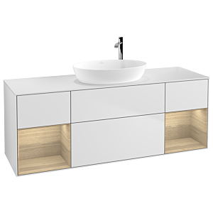 Villeroy und Boch Finion Waschtischunterschrank G981PCMT 160cm, Abdeckplatte white matt, Emotion, Regale Oak Veneer, White matt lacquer