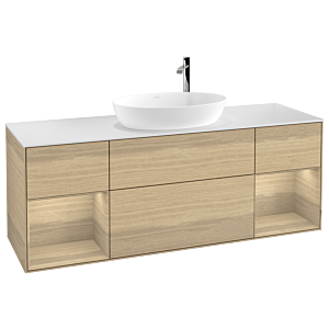 Villeroy und Boch Finion Waschtischunterschrank G981PCPC 160cm, Abdeckplatte white matt, Emotion, Regale Oak Veneer, Oak Veneer