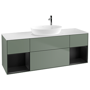 Villeroy et Boch Finion Villeroy et Boch G981PDGM 160cm, plaque de recouvrement blanc mat, Emotion, étagères laqué noir mat, Olive Matt Lacquer