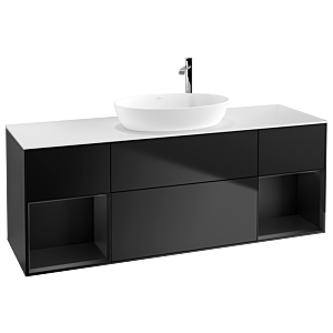Villeroy und Boch Finion Waschtischunterschrank G981PDPD 160cm, Abdeckplatte white matt, Emotion, Regale Black matt lacquer, Black matt lacquer