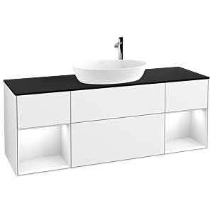 Villeroy und Boch Finion Waschtischunterschrank G982GFGF 160cm, Abdeckplatte black matt, Emotion, Regale Glossy white lacquer, Glossy white lacquer
