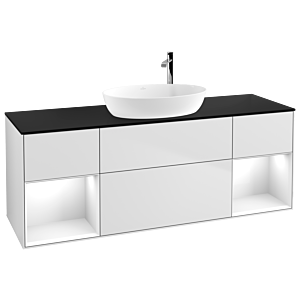 Villeroy and Boch Finion Villeroy and Boch Finion G982GFMT 160cm, cover plate black matt, Emotion, shelves Glossy white lacquer, White matt lacquer
