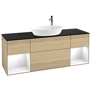 Villeroy et Boch Finion Villeroy et Boch G982GFPC 160cm, plaque de recouvrement noir mat, Emotion, étagères Laque blanche brillante, Oak Veneer