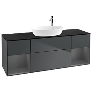 Villeroy und Boch Finion Waschtischunterschrank G982GKHG 160cm, Abdeckplatte black matt, Emotion, Regale Anthracite matt lacquer, Midnight Blue Matt Lacquer