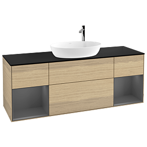Villeroy und Boch Finion Waschtischunterschrank G982GKPC 160cm, Abdeckplatte black matt, Emotion, Regale Anthracite matt lacquer, Oak Veneer
