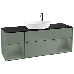 Villeroy et Boch Finion Villeroy et Boch G982GMGM 160cm, plaque de recouvrement noir mat, Emotion, étagères laqué olive mat, Olive Matt Lacquer