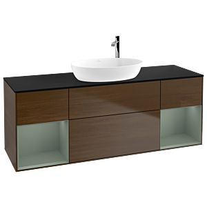 Villeroy et Boch Finion Villeroy et Boch G982GMGN 160cm, plaque de recouvrement noir mat, Emotion, étagères laqué olive mat, placage noyer